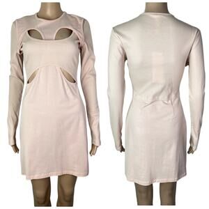 New Dion Lee Bodycon Sexy Cutout Long Sleeve Blush Pink Dress